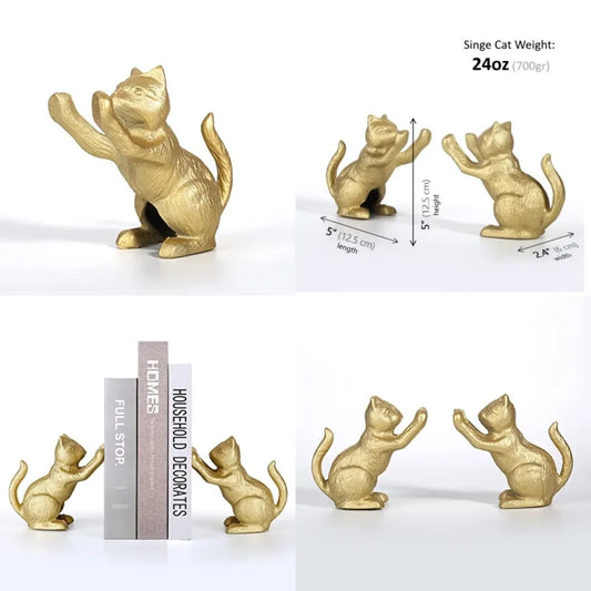 Heavy Duty Cast Iron Lucky Cat Bookend Vintage Aesthetic Decor