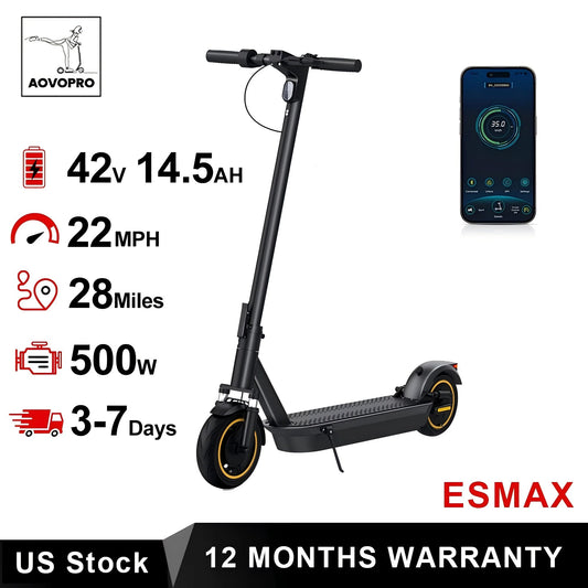 AOVOPRO ESMAX Electric Scooter 500W 22mph Adult APP Smart Scooter 28miles Shock-absorbing Anti-skid Folding Electric Scooter