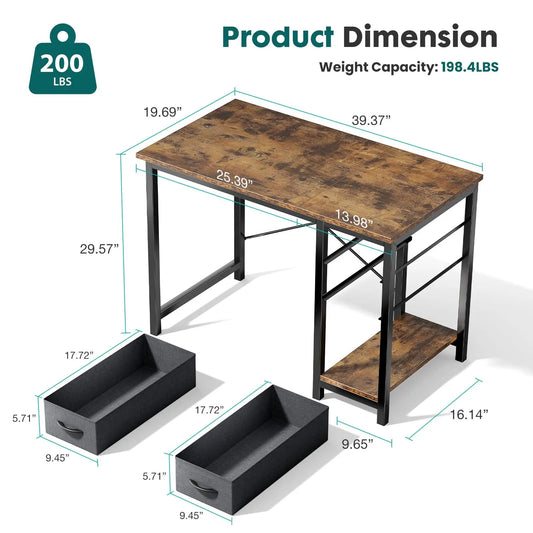 JHK Computer Desk With 2 Drawers For Study Office Gaming