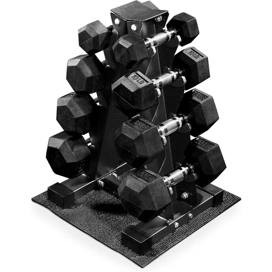 XMSJ Rubber Coated Hex Dumbbell Set With Storage Rack