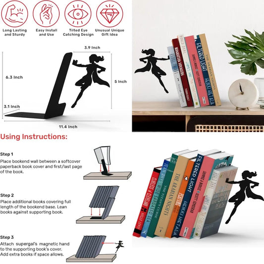 Metal Bookend Decor for Desk and Shelf Adjustable Angle Holder