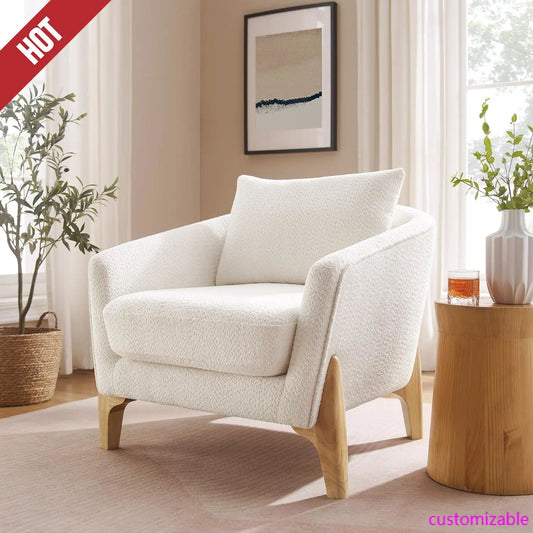 31" Oversized Reading Chair Comfy Upholstered Boucle Lounge Armchair, Modern Living Room Chair with Back ,Office (Beige)