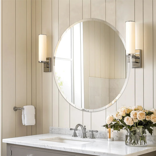 Wisfor Frameless Round Wall Mirror With Beveled Edge