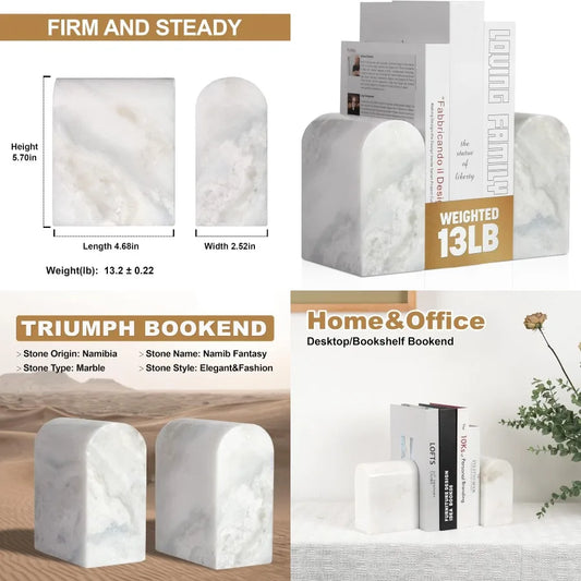 African Natural Marble Bookends Non Slip Ultra Heavy Duty