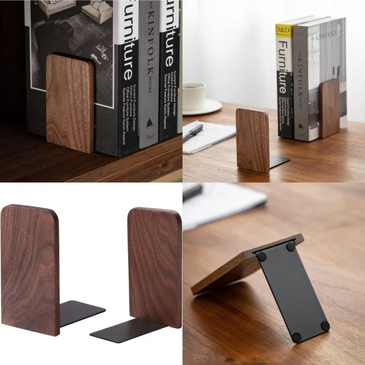 Non Slip Heavy Duty Wooden Bookends for Shelves and Desks