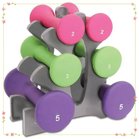 Hourglass Neoprene Dumbbell Set With A Frame And Non Slip Grips